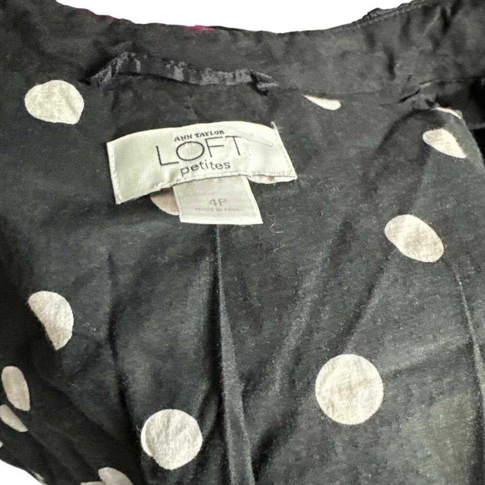 Ann Taylor Loft Short Sleeve Linen Blend JacketPolka Dot Lined Petite Size 4 - Picture 4 of 4